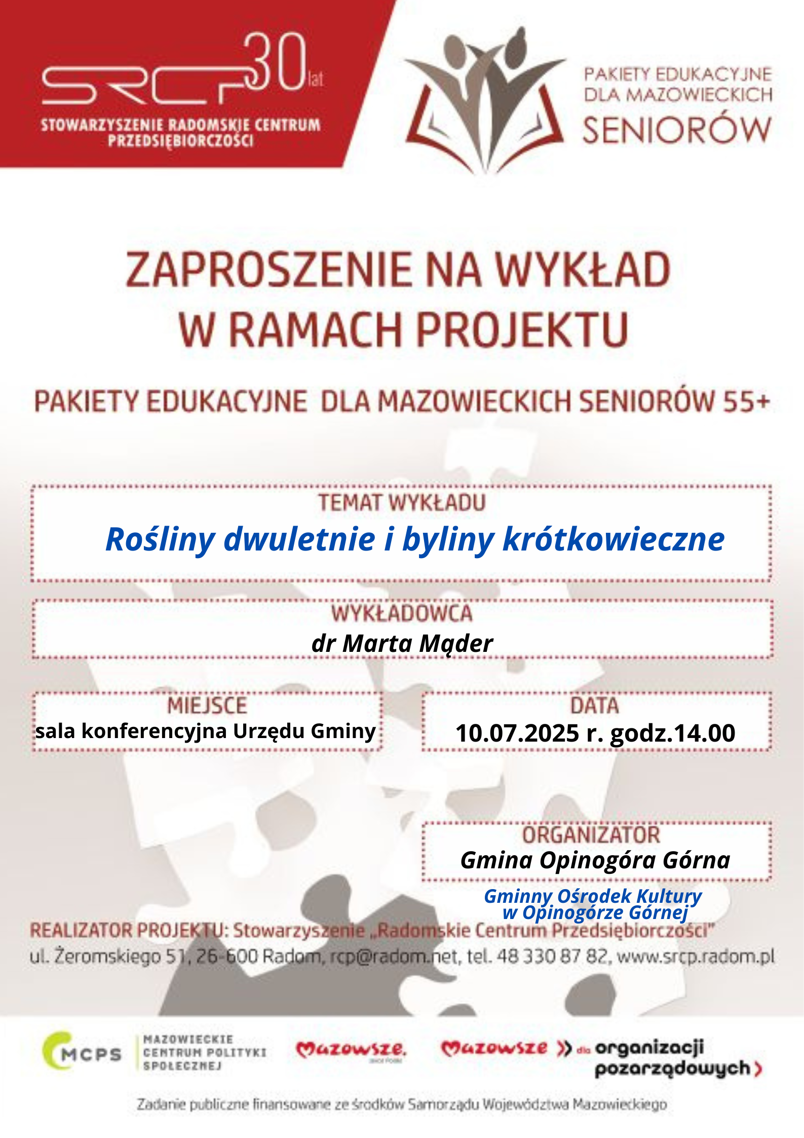Wykład dla seniorów "Rośliny dwuletnie i byliny krótkowieczne"