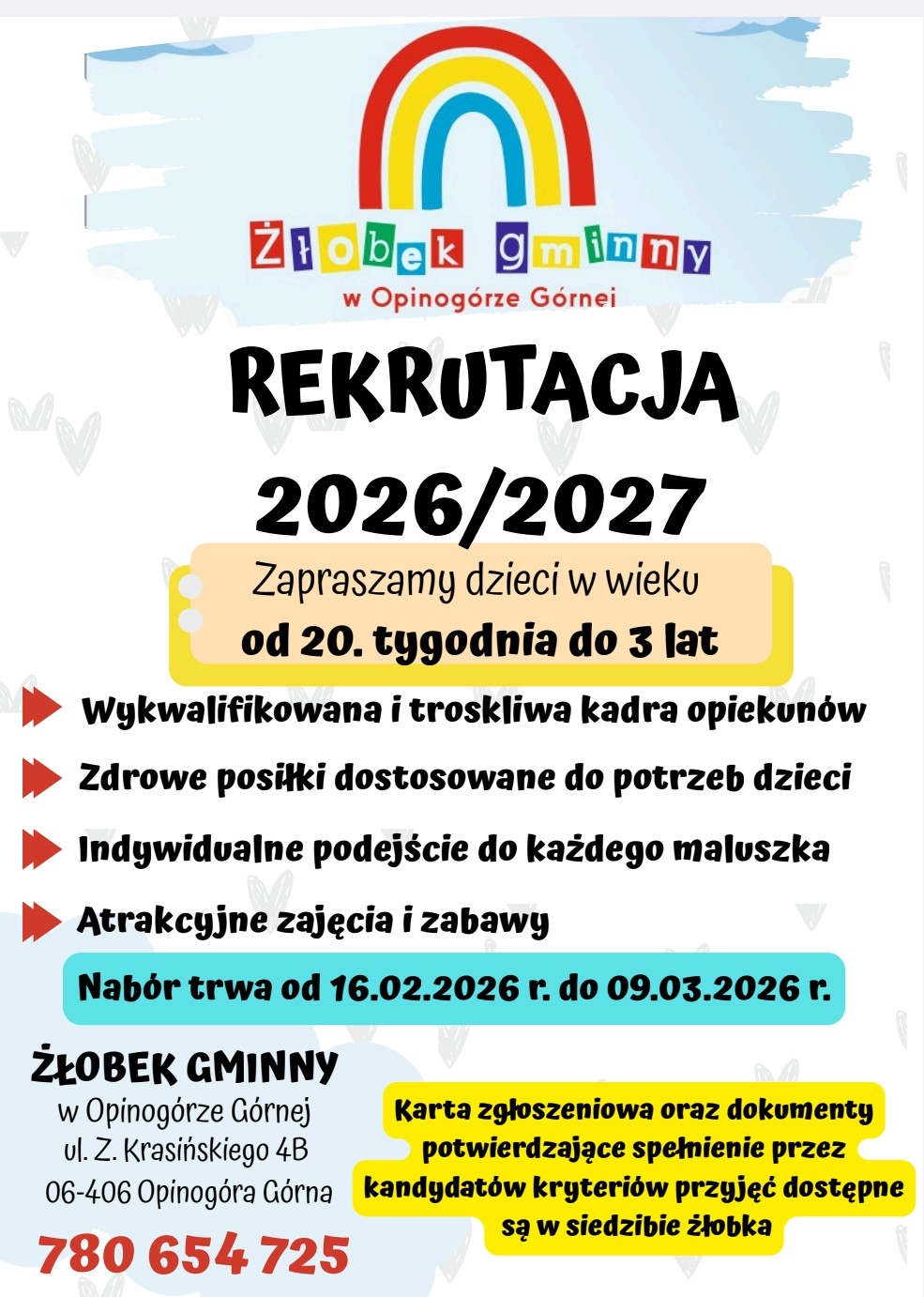 Plakat rekrutacyjny Żłobek