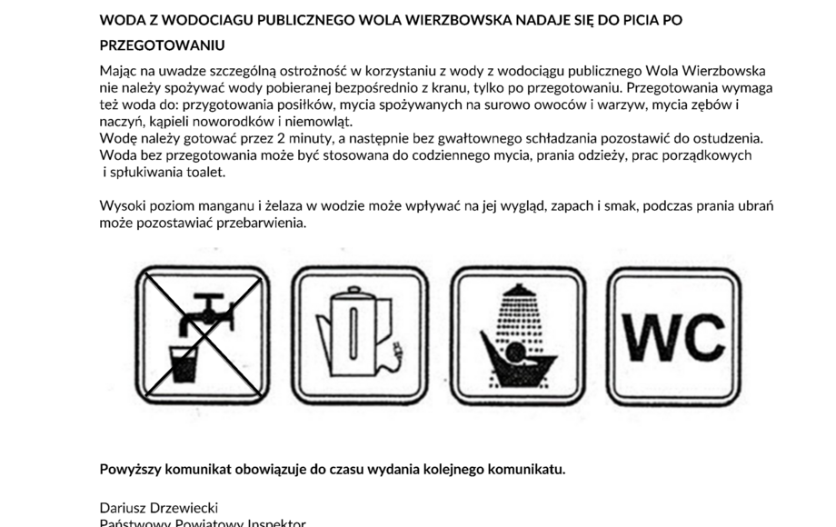 Komunikat PPIS w Ciechanowie dot. jakości wody w Woli Wierzbowskiej