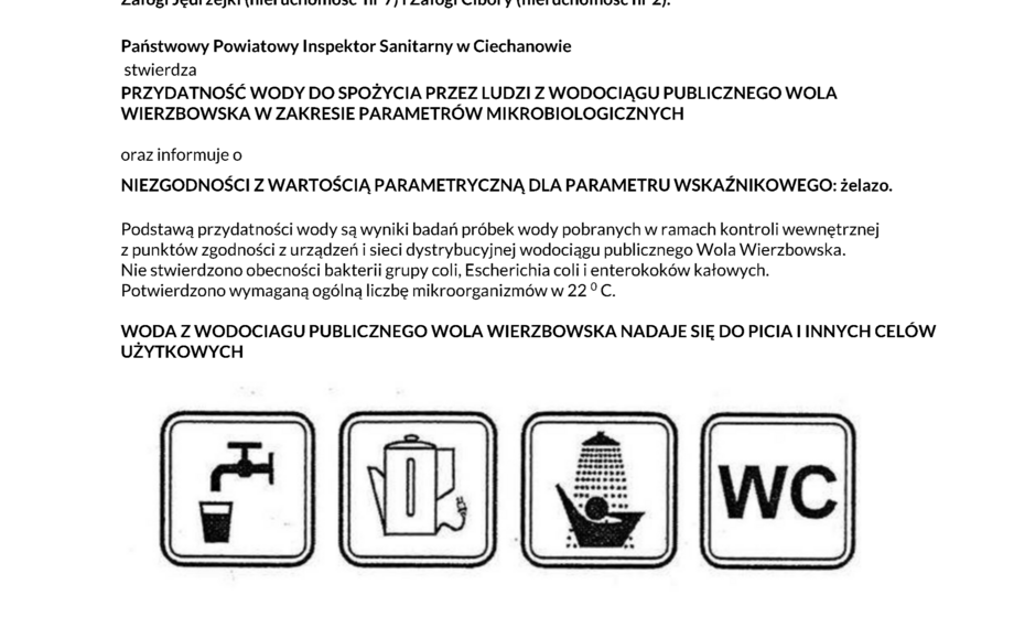Komunikat PPIS w Ciechanowie dot. jakości wody w Woli Wierzbowskiej